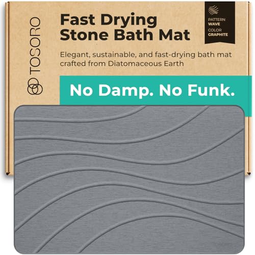 TOSORO - Stone Bath Mat Diatomaceous Earth Shower Mat Non-Slip Super Absorbent Diatomite Stone Bath Mats for Bathroom Floor Quick Drying Natural Easy to Clean (23.5 x 15) - Graphite - color: Wave Graphite, size: Pack of 1