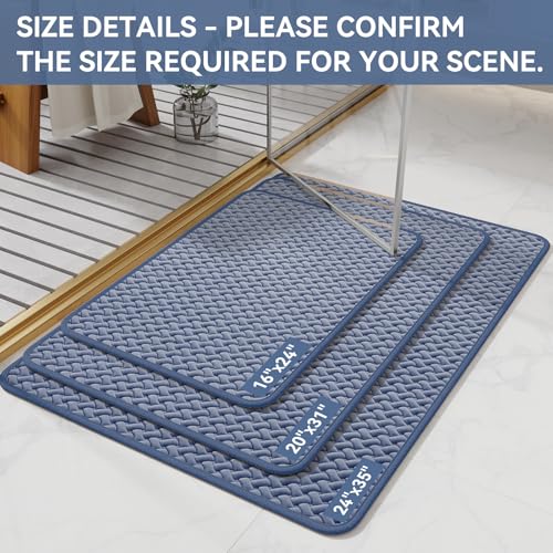 YDKGL Bathroom Rugs Non Slip, Super Absorbent Quick Dry Bath Mats for Bathroom, Foam Weave Texture Thin Bath Rugs Washable with Rubber Backing Fit Under Door Outside Shower,16" x 24“ - color: Blue, size: 16" X 24“
