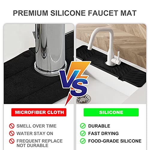 Silicone Faucet Mat for Kitchen Sink – Gen 2 Splash Guard with Upgraded Outlet & Slope – 18” x 5.1” Water Catcher & Sink Sponge Holder for Kitchen and Bathroom (Black) - color: Black, size: 18 in