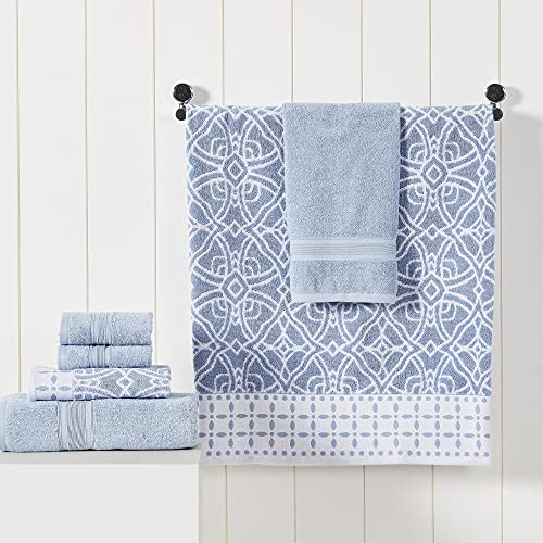 Modern Threads Monroe 6-Piece 100% Cotton Towel Set – Reversible Yarn Dyed Jacquard & Solid – Includes 2 Bath Towels, 2 Hand Towels, 2 Washcloths – Absorbent, Quick Dry, Soft & Durable – Blue - color: Blue, style: Modern