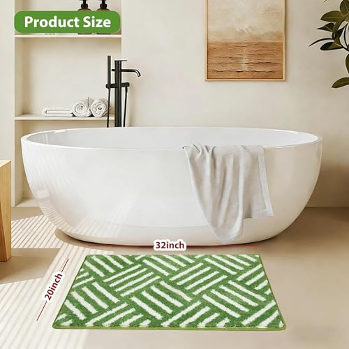 ORTIGIA Striped Green Bathroom Rugs Non Slip Washable, 20x30 Quick Dry Absorbent Soft Plush Microfiber Bath Mats, Bath Rugs for Bathroom Floor Carpet for Sink Bedroom