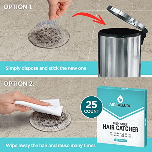 25 Pack Disposable Shower Drain Hair Catcher Mesh Stickers - Peel & Stick Drain Strainers to Prevent Clogs, Strong Waterproof Adhesive, Mess-Free Disposable Drain Covers for Shower & Bathtub - size: 3.5" Round - 25