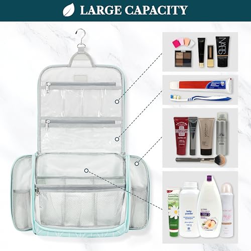 PAVILIA Large Hanging Makeup Bag and Toiletry Organizer for Women, Travel Cosmetic Case with 10 Compartments, Swivel Hook and 3 Leakproof Pockets, Packs Flat, Teal Chevron - color: Teal Chevron