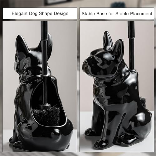 Comeon Ceramic Dog White/Black Toilet Brush and Holder Set, Plastic Handled Scrub Brush for Bathroom Cleaning,13.7"*6.3" (Black) - color: Black, size: Dog