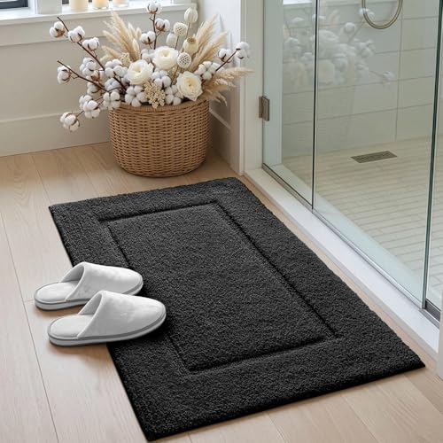 DEXI Small Bathroom Rugs 24x16, Washable Non Slip Bath Mat for Shower Floor, Absorbent Quick Dry Bathmat with Rubber Backing, Ultra Soft Plush Carpet for Tub, Black - color: Black, size: 24" X 16" (Rectangular)