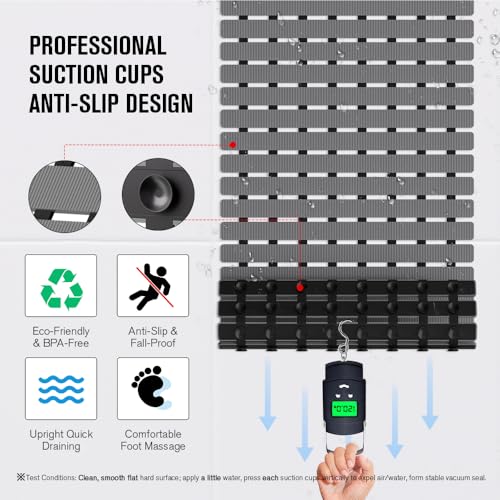 MBOSS Bathtub Mat Non Slip, Shower Mat for Inside Shower, Suction Cups Design and Drain Holes, 27.5 X 15.7 Inch, Bathroom Essentials Safe, Easy to DIY Cut, Soft and Eco-Friendly Materials - color: Grey, size: 27.5" x 15.7" (Rectangular)