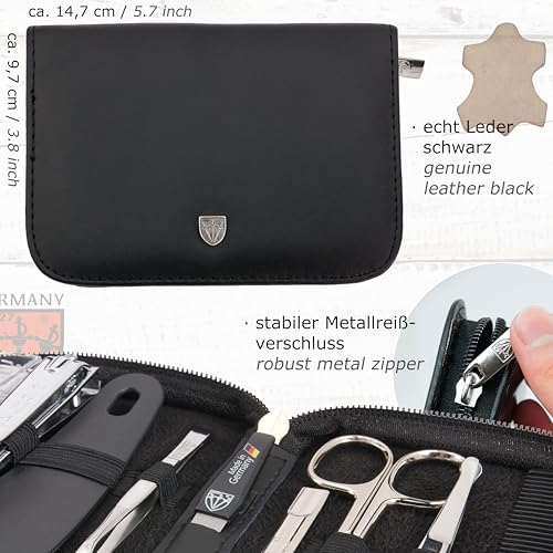3 Swords Germany – brand quality 10 piece manicure pedicure grooming kit set for nail care tweezers file clipper, Made by 3 Swords (BLACK - GENUINE LEATHER) - color: BLACK - GENUINE LEATHER
