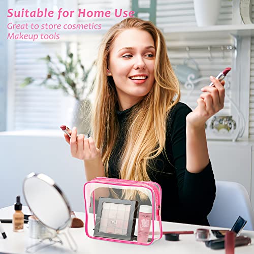 6pcs Clear Cosmetic Bags, TSA Approved Toiletry Bag Set Crystal Clear Travel Beach Essentials Bag Organization PVC, Clear Makeup Bags Luggage Pouch Carry on Airport Airline Compliant Bag Women Men - color: 6pcs Hot Pink（1 Large, 2 Medium, 3 Small）