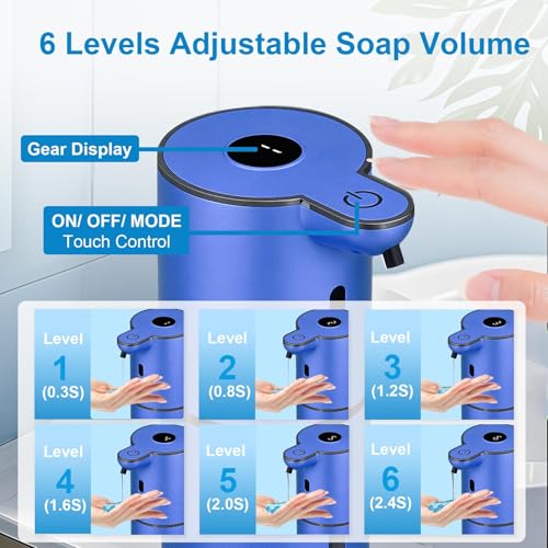 OHIFAST Automatic Liquid Soap Dispenser Touchless, USB Rechargeable Smart Hand Soap Dispenser, 6-Level Adjustable, 12.8oz/380mL Wall Mounted for Bathroom Kitchen Accessories Dish Soap-Blue - color: Blue, style: Liquid