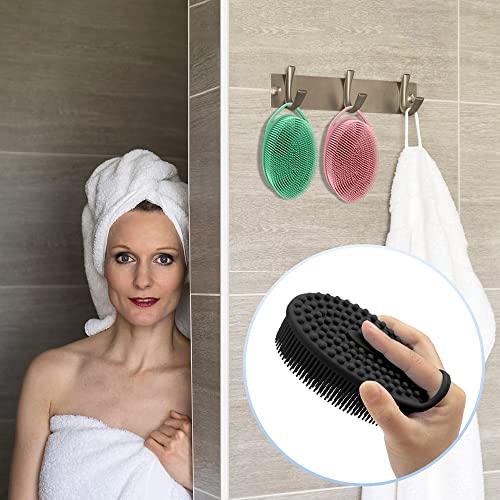 PQRUU 3 Pack Silicone Body Scrubber, Soft Silicone Loofah, Exfoliating Body Scrubbers for Use in Shower,Bath Scrubbers Fit for All Kinds of Skin, Rapid Foaming,Black,Green,Pink - color: Black,green,pink