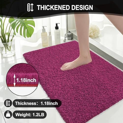 Bathroom Rugs 36"x24", Fluffy Soft Thick Absorbent Bath Mat Rubber Backing Quick Dry, Machine Washable Bath Mats for Bathroom Tub, Floor, Shower, Bedroom Home Decor Accessories, Burgundy - color: Burgundy, size: 36" x 24"