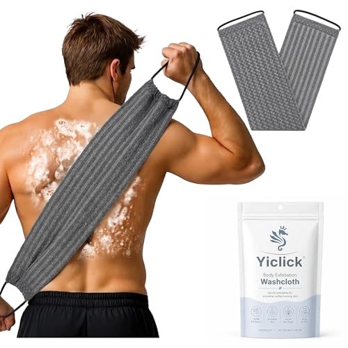 Yiclick Dual-Textured Exfoliating Washcloth Towel - Back Scrubber for Use in Shower Bath, Exfoliating Body Scrubber Exfoliator, Japanese Exfoliate Loofah Lufa Sponge Wash Cloth for Women Men - color: Charcoal