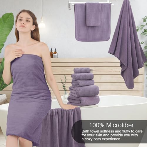 18 Piece Family Bath Towel Set Include 6 Bath Towels,6 Hand Towels and 6 Washcloths Soft Bathroom Towel with Hanging Loops,Highly Absorbent Quick Dry Towels Set for Bathroom,Hotel and Spa-Dark Purple - color: Purple, size: 18-Piece Set