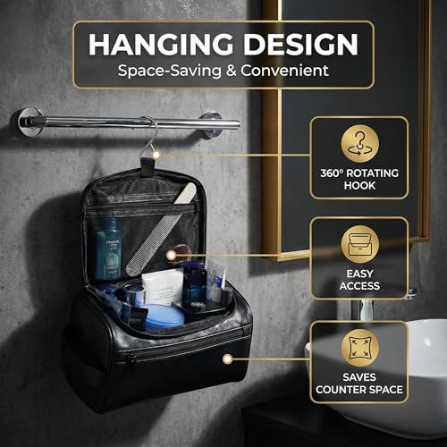 Men’s Hanging Toiletry Bag, Large Capacity Travel Dopp Kit Organizer for Business Trip – Waterproof Shaving Bag Multi-Compartment Storage for Grooming Essentials, Bathroom & Gym (Black) - color: Black
