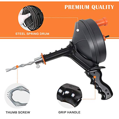 BACOENG 25Ft Drain Auger, Heavy Duty Plumbing Snake with Drill Adapter, Use Manually or Powered for Drain Clog, Shower Sink, Comes with Gloves and Bag (Orange) - color: Orange-25FT