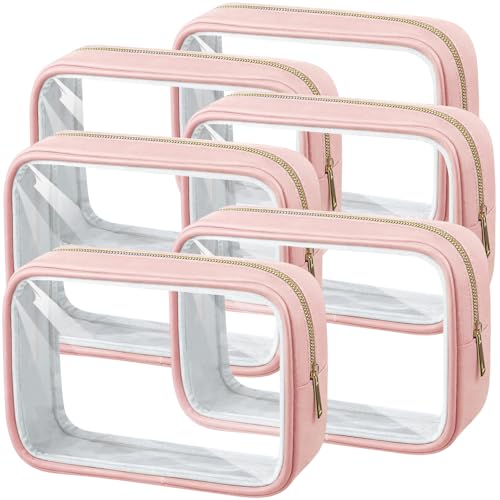 Abbylike 6 Pcs Clear Makeup Bags Bulk PU Leather Cosmetic Pouches Transparent Toiletry Bags with Zipper Waterproof Purse Skincare Car Organizer for Girl Women Travel Gifts(Nude Pink) - color: Nude Pink