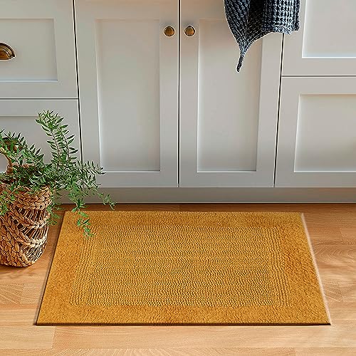 Savi Home Bath Mat Rug 17x24 Honey Mustard, 100% Pure Cotton, Super Soft Bath Rug, Plush & Absorbent, Hand Tufted Heavy Weight Construction, Full Reversible Step Out Rugs - color: Musturd, size: 1'5" x 2' (Rectangular)
