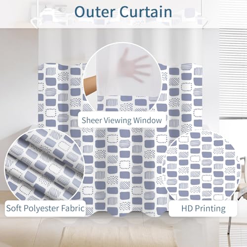 No Hook Shower Curtain with Snap in Liner Set, Boho Modern Abstract Geometric Unique Pattern Decorative Waterproof Fabric Shower Curtain for College Dorm Hotel Apartment Bathroom Bathtub, 71x74 Inch - color: Mid-century Geometry