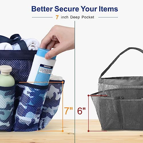 Mesh Shower Caddy Portable - 8 Pockets, S-Hook, Shower Bag for Dorm Camping | 2-Handle, Quick-Dry, Toiletry Organizer, College Dorm Room Essentials for Girls, Gym, Travel & Bathroom, Blue Camouflage - color: L, Dark Blue Camouflage, size: L (Classic Dorm
