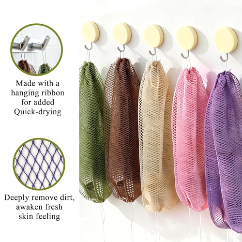 SubSahara Authentic African Net Sponge - 4 Pack Exfoliating Bath & Shower Loofah Sponge for Body & Face, Gentle Scrubber for All Skin Types, Travel, Durable - color: Brown,linen,olive Green,light Green