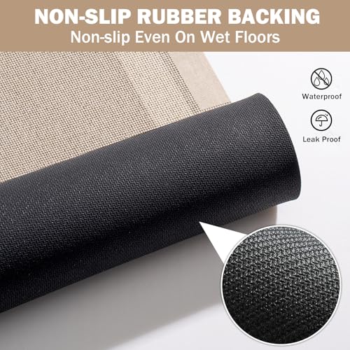 YDKGL Non Slip Long Bathroom Runner Rug Bath Mat, Rubber Backing Ultra Thin Bathroom Rugs Fit Under Door Quick Dry Super Absorbent Washable Shower Mat for Bathtub Sink Floor, Beige 17"x59" - color: A- Beige, size: 17” x 59“