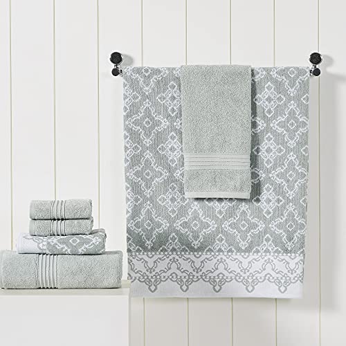 Modern Threads Charlize 6-Piece 100% Cotton Towel Set – Reversible Yarn Dyed Jacquard & Solid – Includes 2 Bath Towels, 2 Hand Towels, 2 Washcloths – Absorbent, Quick Dry, Soft & Durable – Dark Sage - color: Dark Sage, style: Fancy Medallion