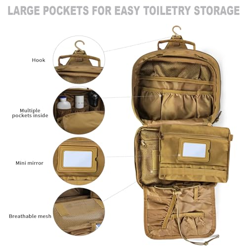 SUNRISING Tactical Travel Toiletry Bag for Men and Women, Hanging Travel Toiletry Organizer Dopp Kit, Toiletries Shaving Hygiene Bathroom Bag,Men's Toiletry Bag for Short Trips Camping - Khaki - color: Khaki