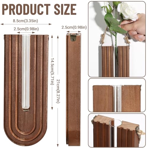 Dnnnii Indoor Wood Wall Planter Set of 3 for Plants - Boho Handmade Hanging Propagation Station with Curved Rainbow Design, Wall Mounted Vase for Flowers, Natural Home Decor Living Room Entryway - color: Black + Brown + Dark Brown