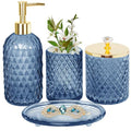 Haturi Blue Bathroom Accessories Set, 4Pcs Glass Bathroom Accessory Set Complete w/Lotion Soap Dispenser, Toothbrush Holder, Qtip Holder, Soap Dish, Blue Bathroom Decor Sets, Gift for Home Apartment - style: Navy Blue