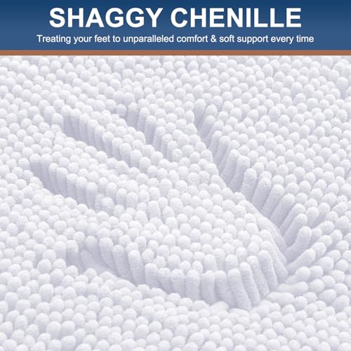 Smiry Luxury Chenille Bathroom Rugs 24x16, Extra Soft and Absorbent Shaggy Bath Mat, Machine Washable, Non-Slip Plush Carpet Runner for Tub, Shower, and Floor, Home Decor Accessories, White - color: White, size: 24'' X 16''