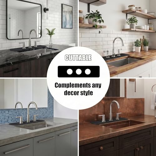 2PCS Kitchen Bathroom Faucet Mat for 3-Hole 8" Widespread Faucet, 18"x5.5" | Absorbent Splash Guard Fits Farmhouse, Vintage & Bridge Kitchen Vanity Faucets – Trimmable Drip Catcher for Irregular Sinks - color: Black, size: 18’’Lx5.5’’W