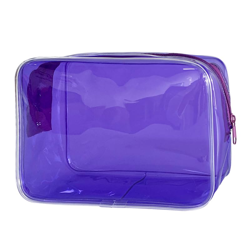Neon TSA Approved Clear Toiletry Pouch, 7"x2.3"x4.7" Size, PVC Travel Makeup Bags for Toiletries, Transparent Cosmetic Bag for Women and Men Small (purple) - color: purple