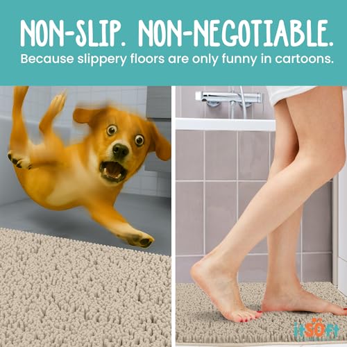 Extra Large Chenille Bath Mats 59"x21", Plush Absorbent Bath Mats Quick Dry, Soft & Machine Washable, Non Slip Carpet for Bathroom, Thick Bathroom Rugs, Shower Restroom Rug Mat, Bathrugs - color: Beige, size: 59" x 21" (Rectangular)