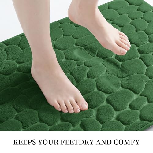 YIHOUSE Memory Foam Bath Mat Cobblestone Bathroom Rugs Super Water Absorbent Bath Mats for Bathroom Machine Washable Bath Rugs(17 x 24,Green) - color: Grass Green Single, size: 1'5" x 2' (Rectangular)