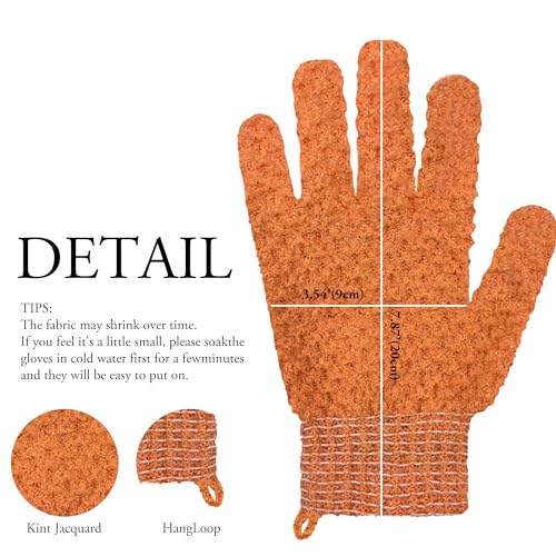 Exfoliating Bath Gloves 2 Pairs - Heavy Texture Body Scrub Gloves for Shower, Spa, Massage and Body Scrubs, Dead Skin Remover, Washing Gloves with Hanging Loop(Orange) - color: Orange