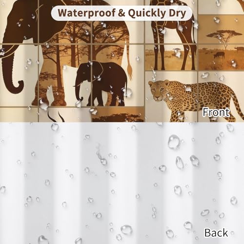 Fabric Shower Curtain with Hooks, Waterproof & Washable & Polyester, Brown Nature African Jungle Animal Shower Curtains for Bathroom, Elephant Giraffe Leopard Bathroom Curtain, House Gift, 71x74 Inch - color: African Safari Animal