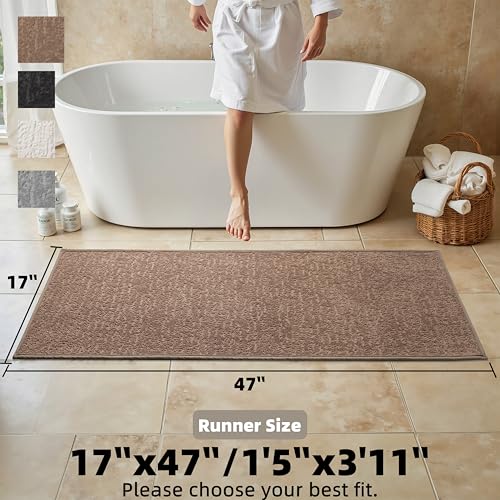 Coffee Long Bath Mats for Bathroom Non Slip Washable Bathroom Rugs Low Profile Quick Dry Ultra Thin Bath Mat Thin Shower Rug Fit Under Door, 17" × 47" - color: Coffee, size: Runner(17"x 47")
