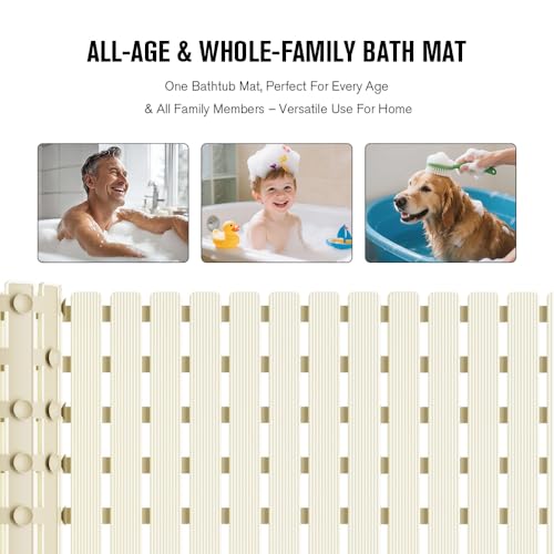MBOSS Bath Tub Shower Mat Non Slip Bathtub Mats for Bathroom Shower Floor Mat Bath Mats for Shower Tub Anti Slip Shower Mat with Drain Hole and Large Suction Cups (Ivory White, 37.5 X 15.7 Inch) - color: Ivory White, size: 37.5" x 15.7" (Rectangular)