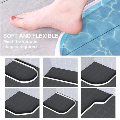 KRUI Collapsible Shower Threshold Water Dam, 55 In, Self Adhesive Shower Edge Water Barrier Stopper, Shower Water Blocker Retention System, Dry and Wet Separation for Bathroom Kitchen Countertop Sink - color: White, style: [55in] +Free installation tools