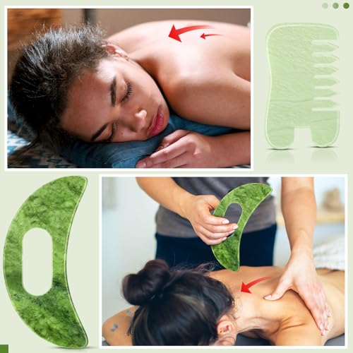 BBTO 2 Pcs Jade Comb for Scalp Massage Gua sha Comb for Head Body spa Hair Multifunctional Handheld Massage Tools(Fashion, Classic) - style: Fashion, Classic