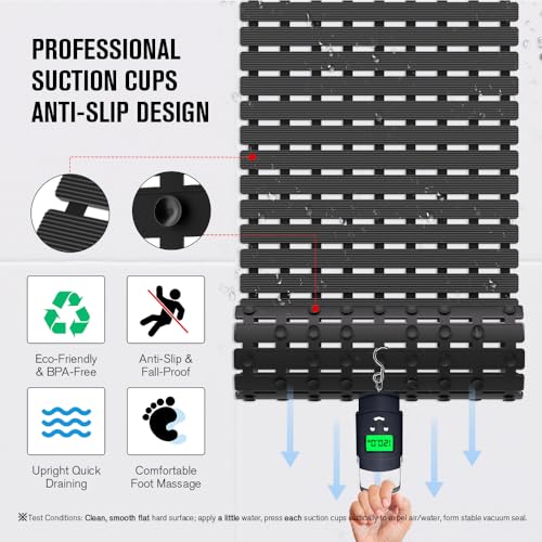MBOSS Bath Tub Shower Mat Non Slip Bathtub Mats for Bathroom Shower Floor Mat Bath Mats for Shower Tub Anti Slip Shower Mat with Drain Hole and Large Suction Cups (Black, 37.5 X 15.7 Inch) - color: Black, size: 37.5 x 15.7 inches