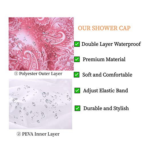 Shower Caps for Women, Extra Large Adjustable Waterproof Reusable Shower Cap, Hair Cap for Shower Hat for Women Girls Long Thick Hair, Bath Caps for Hair Protection - color: Red Print, size: X-Large