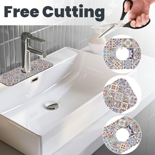 Aquamarine Blue Mexican Tiles 15" X 5.5" Kitchen Sink Splash Guard Faucet Faucet Guard Draining Mat Sink Splash Guard Faucet Kitchen Bathroom - color: Aquamarine Blue Mexican Tiles