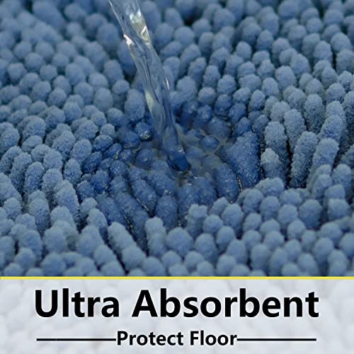 Bathroom Rugs Chenille 3-Piece Extra Soft and Absorbent Shag Bathroom Rugs, Machine Wash Mat, Strong PVC Non-Slip Underside, Plush Carpet Mats (Deep Blue) - color: Deep Blue, size: 2'8" x 1'8" (16x24"+20x32"+20x20"U shape）