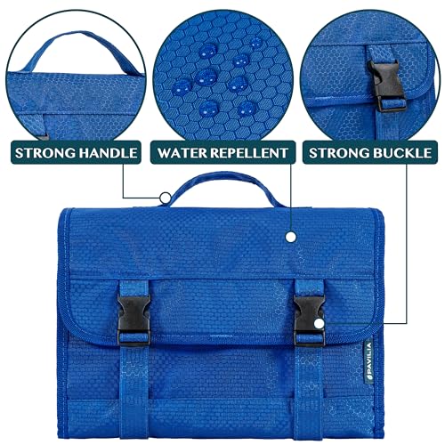 PAVILIA Travel Hanging Toiletry Bag for Women Men, Large Capacity Makeup Bag Kit, Waterproof Cosmetic Storage Organizer Case for Bathroom Shower - color: Blue, size: Large