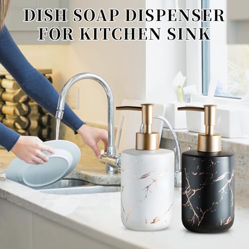 Gold Soap Dispenser, Dish Soap Dispenser for Kitchen Liquid Soap Pump Dispenser for Shower, Ceramics Refillable Hand Soap Lotion Dispenser, Shampoo Lotions Bottle for Bathroom, 10.5 OZ (Black). - color: Black