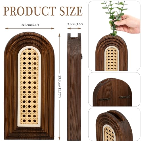 Dnnnii 2 Pack Wooden Wall Vase Set - Dark Brown Finish Hollow Rattan Modern Farmhouse & Boho Wall Decor for Entryway, Hallway, Bathroom, Living Room, Dining Room, Narrow Spaces - color: Rattan-dark Brown