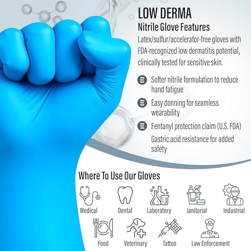 Endurance Blue Nitrile Gloves – 8 Mil Heavy-Duty Disposable Gloves, Powder & Latex-Free, Low Derma, and Non-Sterile - size: Large (Pack of 50)