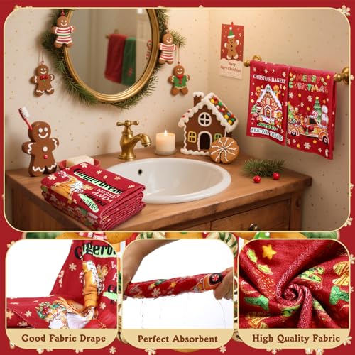 FuWeave 8 Pcs Christmas Shower Curtain Set Xmas Santa Bathroom Decoration Christmas Tree Hand Towels Snowman Toilet Lid Cover Bathroom Rugs Xmas Shower Curtain with Hooks(Gingerbread Man) - color: Gingerbread Man