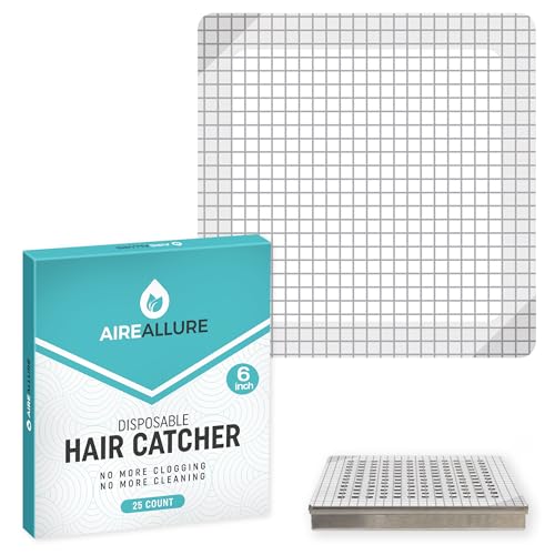 25 Pack Disposable Shower Drain Hair Catcher Mesh Stickers - Peel & Stick Drain Strainers to Prevent Clogs, Strong Waterproof Adhesive, Mess-Free Disposable Drain Covers for Shower, 6 inch, Square - size: 6" Square - 25